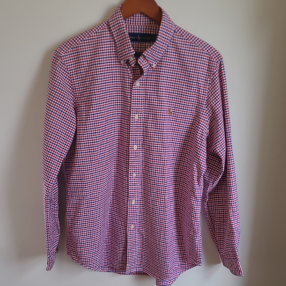 Casual Ralph Lauren Red and Blue Gingham Button Down Shirt